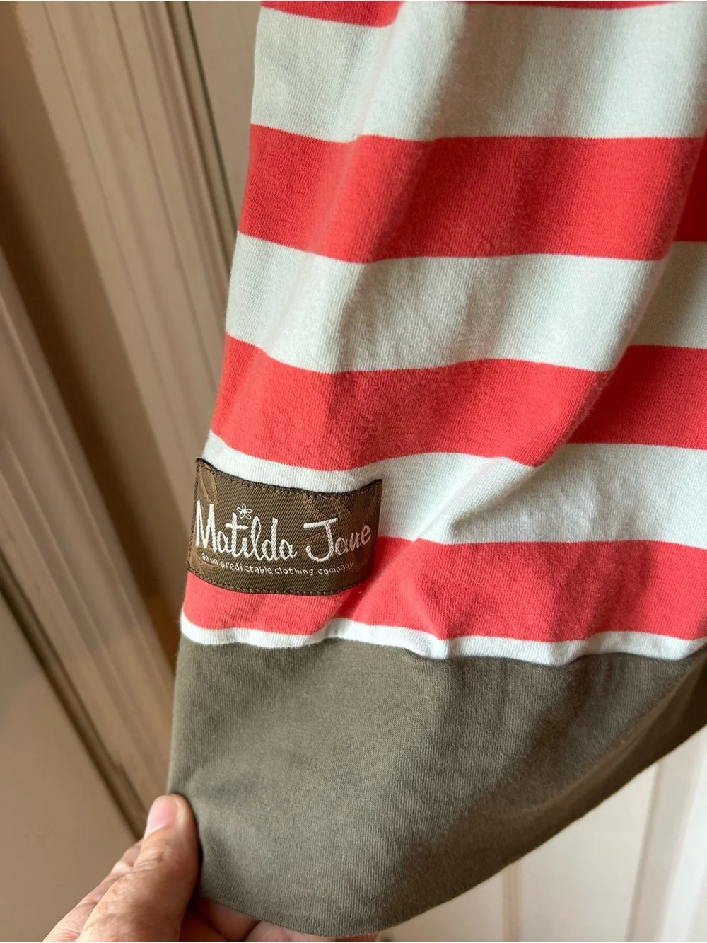 Matilda Jane Serendipity Red and Mint Striped Dress with Brown Trim